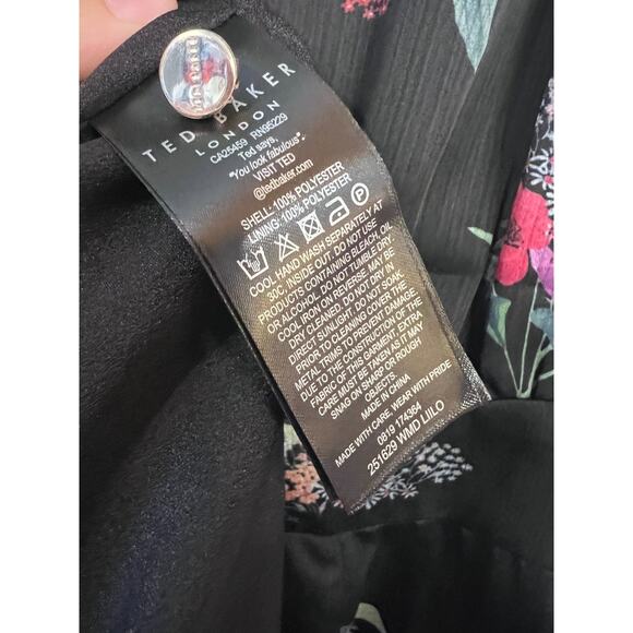 Ted Baker Midi Dress Size 1 Black With Floral Print Chic Classy - Picture 3 of 5